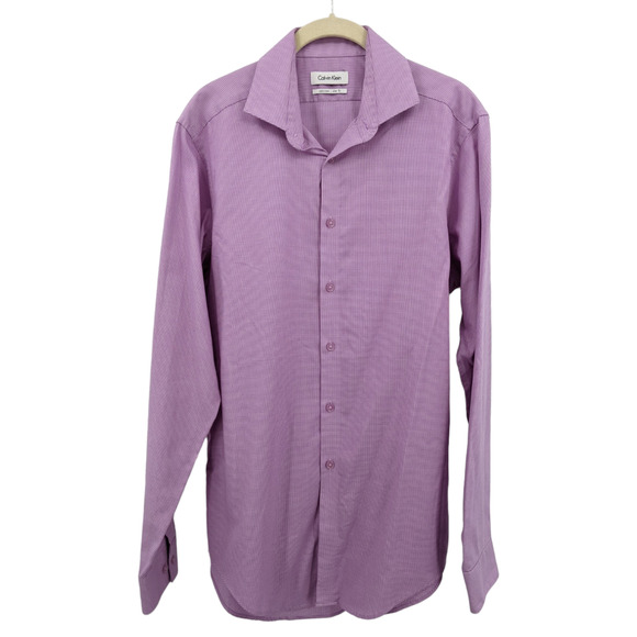 Calvin Klein Other - Calvin Klein Sz 15.5 34 35 Purple Micro Houndstooth Button Front Shirt Collared